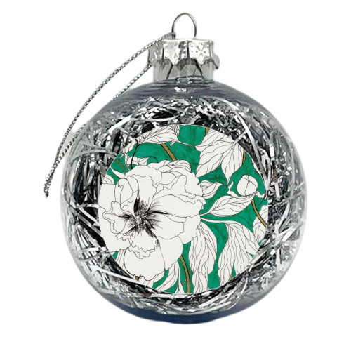 Green Peonies - xmas bauble by Marcella Wylie