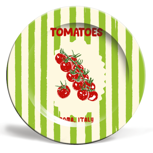 Green Retro Stripes TomatoesGreen Retro Stripes Tomatoes - ceramic dinner plate by EZbie