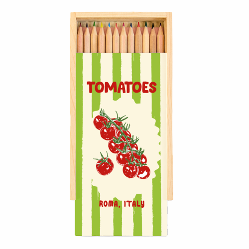 Green Retro Stripes TomatoesGreen Retro Stripes Tomatoes - Coloured Pencils with Box by EZbie