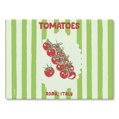 Green Retro Stripes TomatoesGreen Retro Stripes Tomatoes - glass chopping board by EZbie