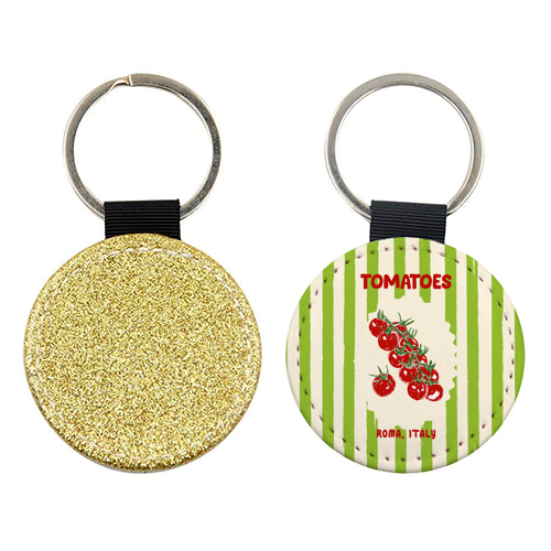 Green Retro Stripes TomatoesGreen Retro Stripes Tomatoes - keyring by EZbie