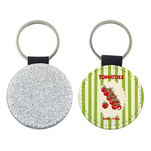 Green Retro Stripes TomatoesGreen Retro Stripes Tomatoes - keyring by EZbie