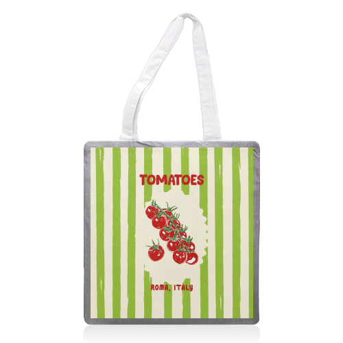 Green Retro Stripes TomatoesGreen Retro Stripes Tomatoes - printed canvas tote bag by EZbie