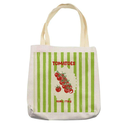 Green Retro Stripes TomatoesGreen Retro Stripes Tomatoes - printed canvas tote bag by EZbie