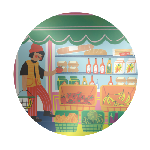Greengrocers - Circle Sticker by AbiGoLucky
