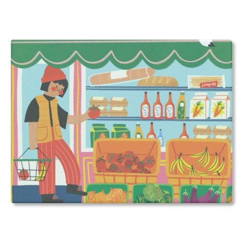 Greengrocers - glass chopping board by AbiGoLucky
