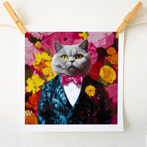 Grey cat gentleman - A1 - A4 art print by DejaReve
