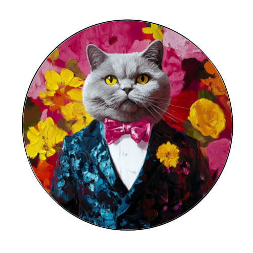 Grey cat gentleman - Circle Sticker by DejaReve