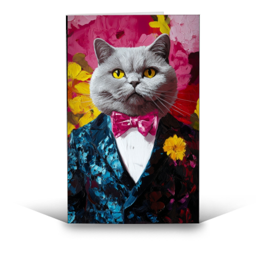 Grey cat gentleman - funny greeting card by DejaReve