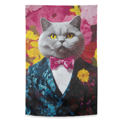 Grey cat gentleman - funny tea towel by DejaReve