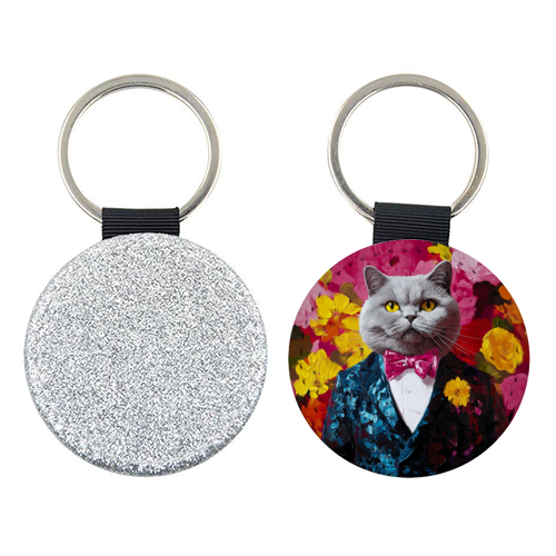 Grey cat gentleman - keyring by DejaReve