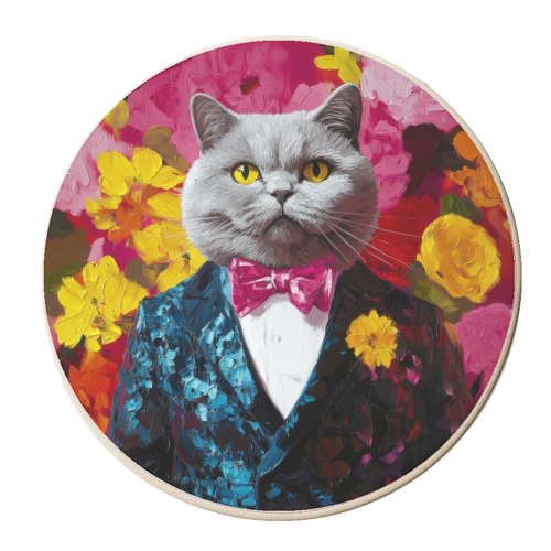 Grey cat gentleman - personalised beer coaster by DejaReve