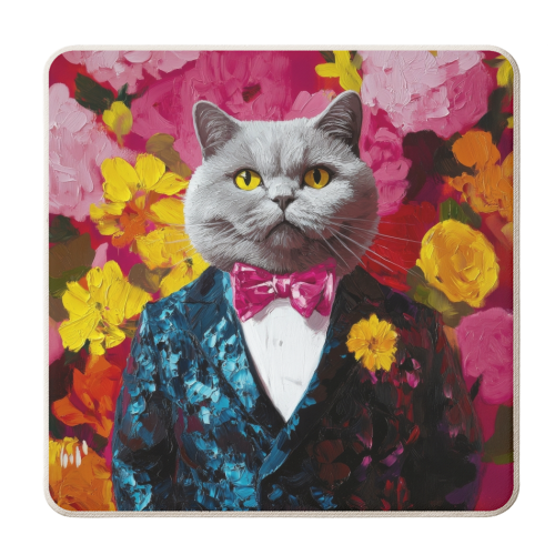 Grey cat gentleman - personalised beer coaster by DejaReve