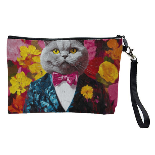 Grey cat gentleman - pretty makeup bag by DejaReve