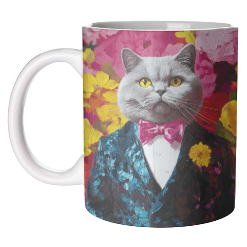 Grey cat gentleman - unique mug by DejaReve