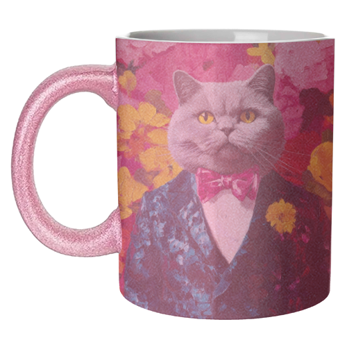 Grey cat gentleman - unique mug by DejaReve