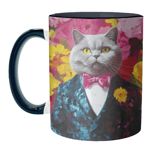 Grey cat gentleman - unique mug by DejaReve