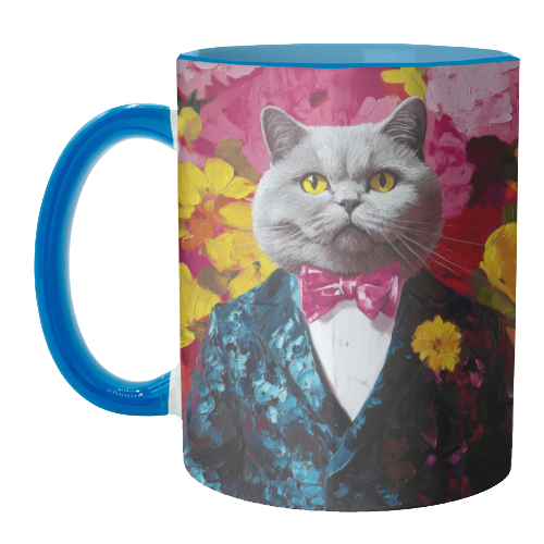 Grey cat gentleman - unique mug by DejaReve