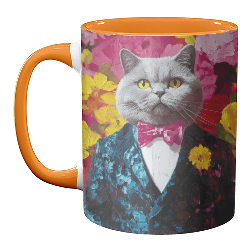 Grey cat gentleman - unique mug by DejaReve