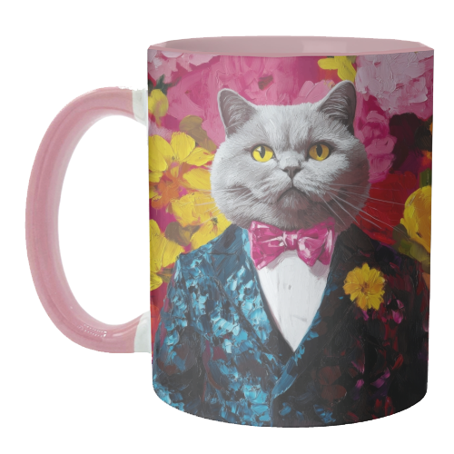 Grey cat gentleman - unique mug by DejaReve