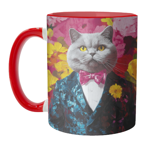 Grey cat gentleman - unique mug by DejaReve
