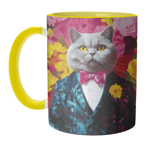 Grey cat gentleman - unique mug by DejaReve