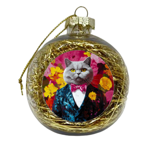 Grey cat gentleman - xmas bauble by DejaReve