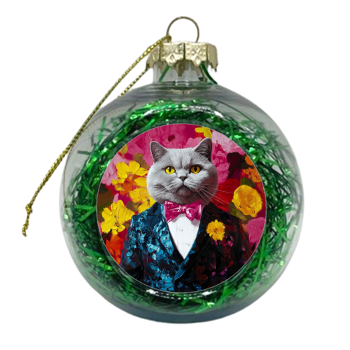 Grey cat gentleman - xmas bauble by DejaReve