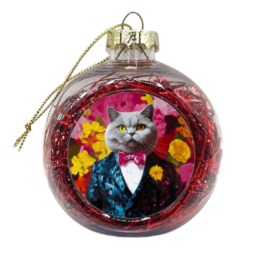 Grey cat gentleman - xmas bauble by DejaReve