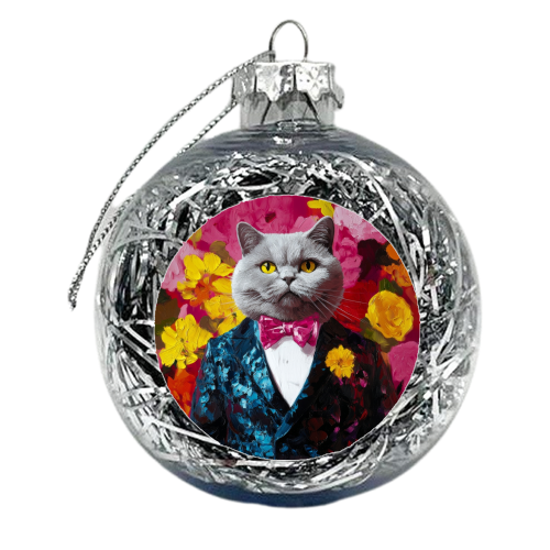 Grey cat gentleman - xmas bauble by DejaReve