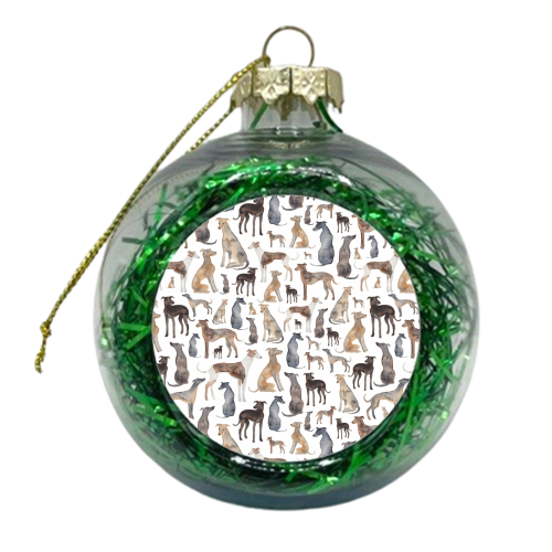 Greyhounds and Whippets - xmas bauble by elena o'neill