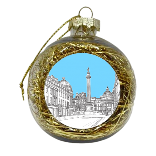 Grey's Monument (Newcastle Upon Tyne, UK) With Blue Background - xmas bauble by Adam Regester