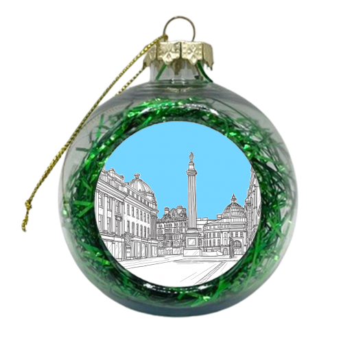 Grey's Monument (Newcastle Upon Tyne, UK) With Blue Background - xmas bauble by Adam Regester