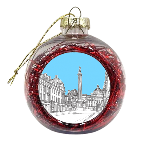 Grey's Monument (Newcastle Upon Tyne, UK) With Blue Background - xmas bauble by Adam Regester
