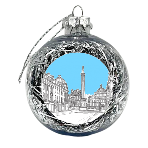 Grey's Monument (Newcastle Upon Tyne, UK) With Blue Background - xmas bauble by Adam Regester