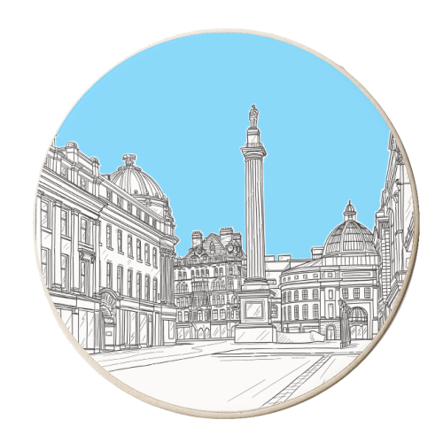 Grey's Monument (Newcastle Upon Tyne, UK) With Blue Background - personalised beer coaster by Adam Regester