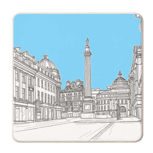 Grey's Monument (Newcastle Upon Tyne, UK) With Blue Background - personalised beer coaster by Adam Regester