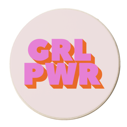 GRL POWER In Pink And Orange - personalised beer coaster by Ania Wieclaw