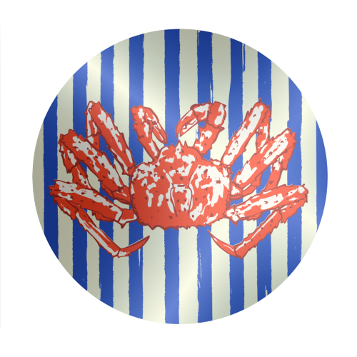 Groovy King Crab Blue Stripes Retro Illustration - Circle Sticker by EZbie