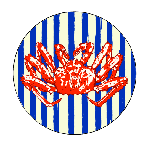 Groovy King Crab Blue Stripes Retro Illustration - Circle Sticker by EZbie