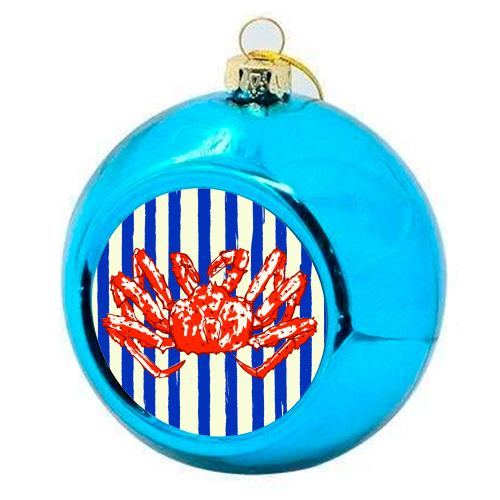 Groovy King Crab Blue Stripes Retro Illustration - colourful christmas bauble by EZbie