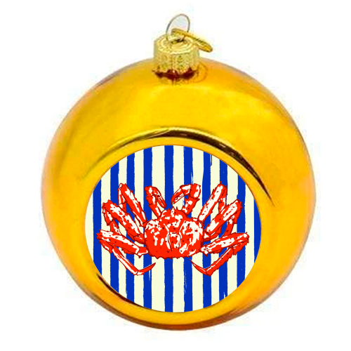 Groovy King Crab Blue Stripes Retro Illustration - colourful christmas bauble by EZbie