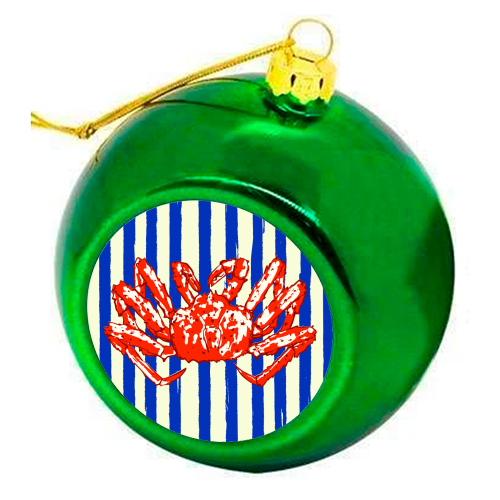 Groovy King Crab Blue Stripes Retro Illustration - colourful christmas bauble by EZbie