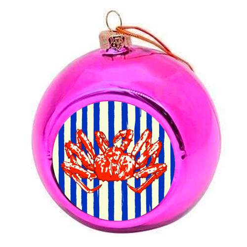 Groovy King Crab Blue Stripes Retro Illustration - colourful christmas bauble by EZbie