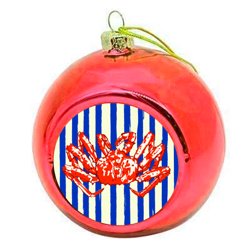 Groovy King Crab Blue Stripes Retro Illustration - colourful christmas bauble by EZbie