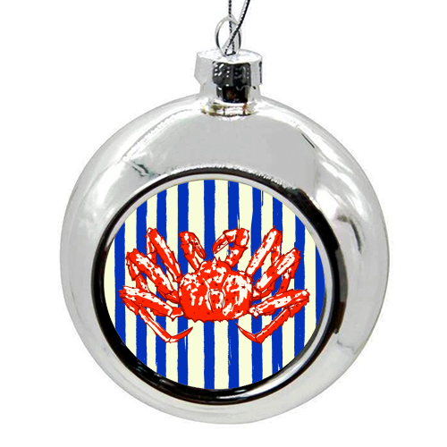 Groovy King Crab Blue Stripes Retro Illustration - colourful christmas bauble by EZbie