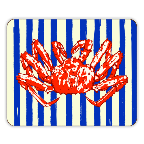 Groovy King Crab Blue Stripes Retro Illustration - designer placemat by EZbie