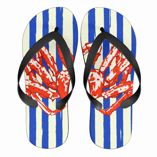 Groovy King Crab Blue Stripes Retro Illustration - funny flip flops by EZbie