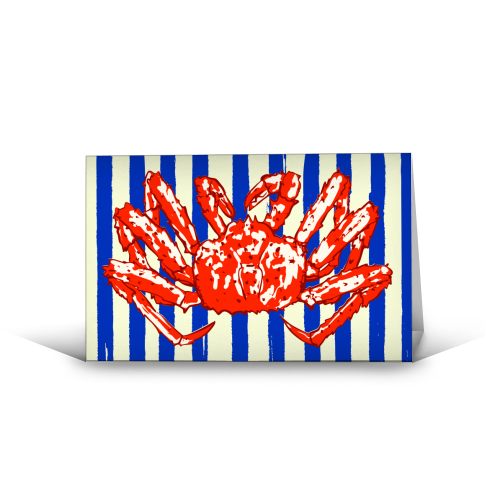 Groovy King Crab Blue Stripes Retro Illustration - funny greeting card by EZbie