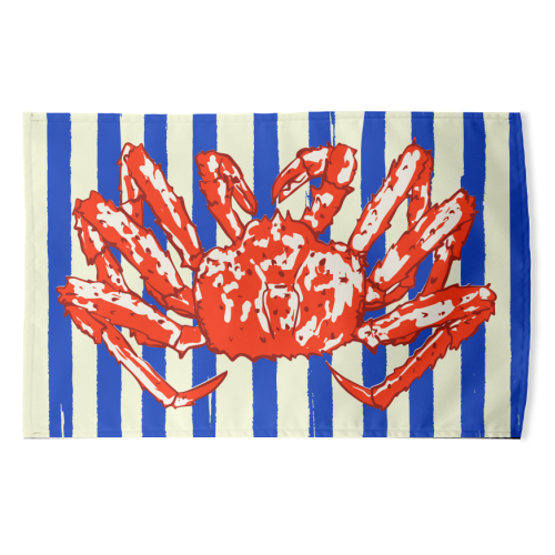 Groovy King Crab Blue Stripes Retro Illustration - funny tea towel by EZbie